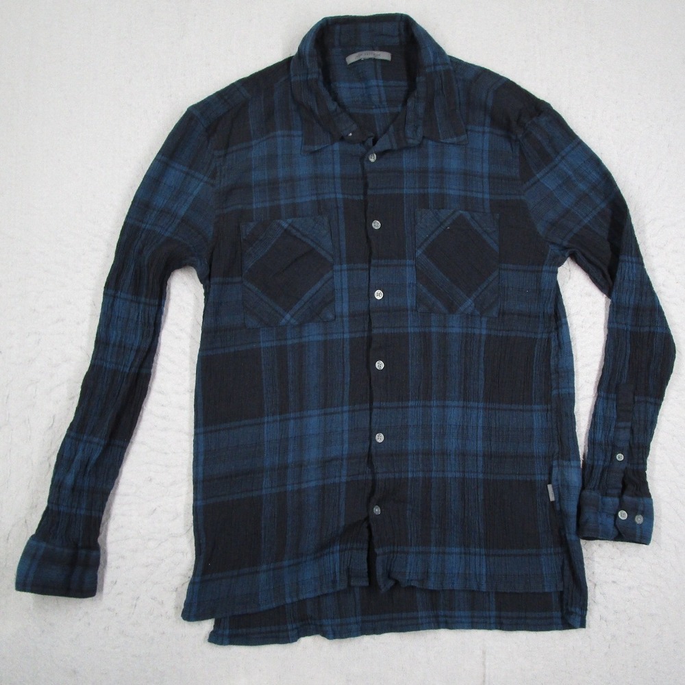John Varvatos Blue and Black Plaid Casual Button-Down Shirt